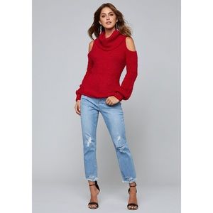 Bebe cold shoulder cowl neck sweater